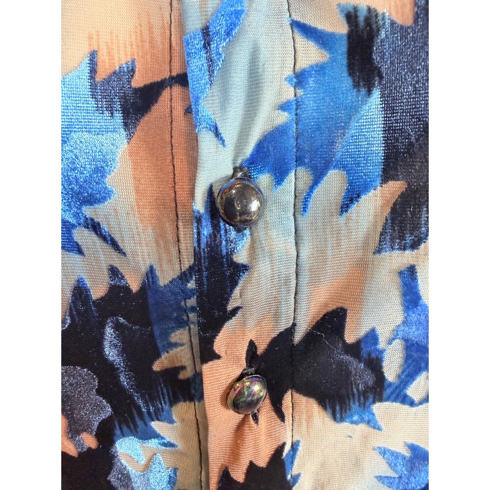 VTG 90s Velvet Burnout Blouse Small Blue Floral Sheer Boho Whimsigoth Glam Top - Picture 12 of 15